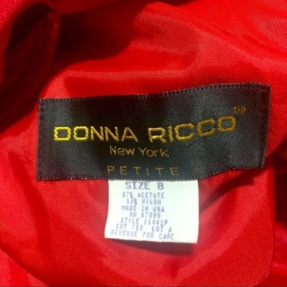 DONNA RICCO Rare Red ruffled removable shoulder sheath dress women’s size 8P - Picture 11 of 12